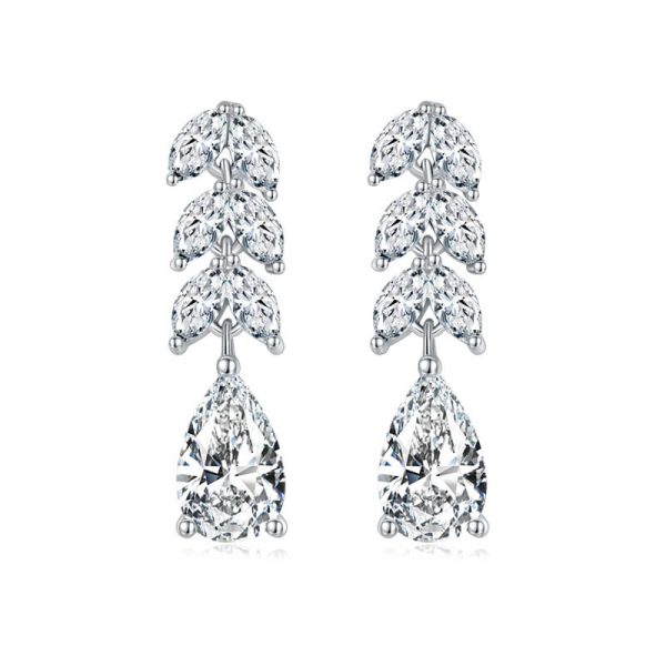 Sterling Silver 925 Fruitful Pear Shaped Diamond Drop Earring - Image 2