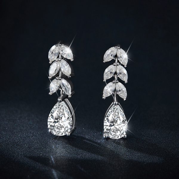 Sterling Silver 925 Fruitful Pear Shaped Diamond Drop Earring - Image 3