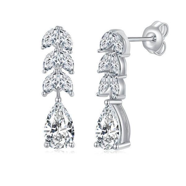 Sterling Silver 925 Fruitful Pear Shaped Diamond Drop Earring