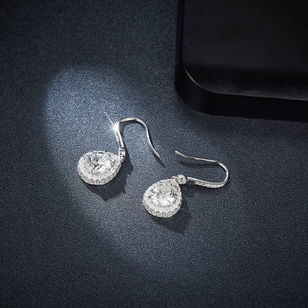 Sterling Silver 925 Halo Pear Shaped Diamonds Drop Earrings - Image 5