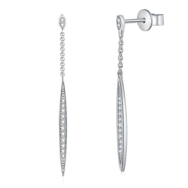 Sterling Silver 925 Slender Round Diamonds Dangle Earrings