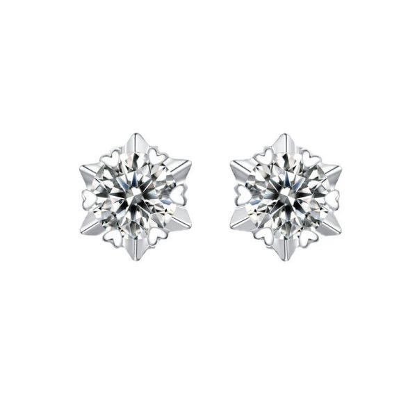 Sterling Silver 925 Heart Prong Solitaire Round Diamonds Studs Earrings